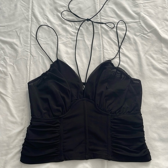 NWOT mesh halter top w ruching - Picture 3 of 5